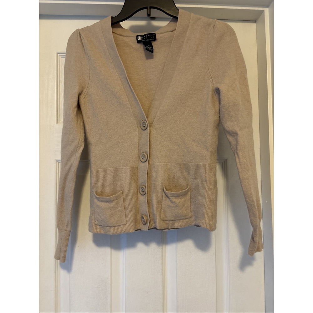 Carole Little 100% Italian Merino Wool Cardigan Sweater V-Neck Button Ribbed Med